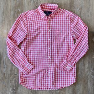Vineyard Vines Pink and White Gingham Long Sleeve Button Down Shirt Medium